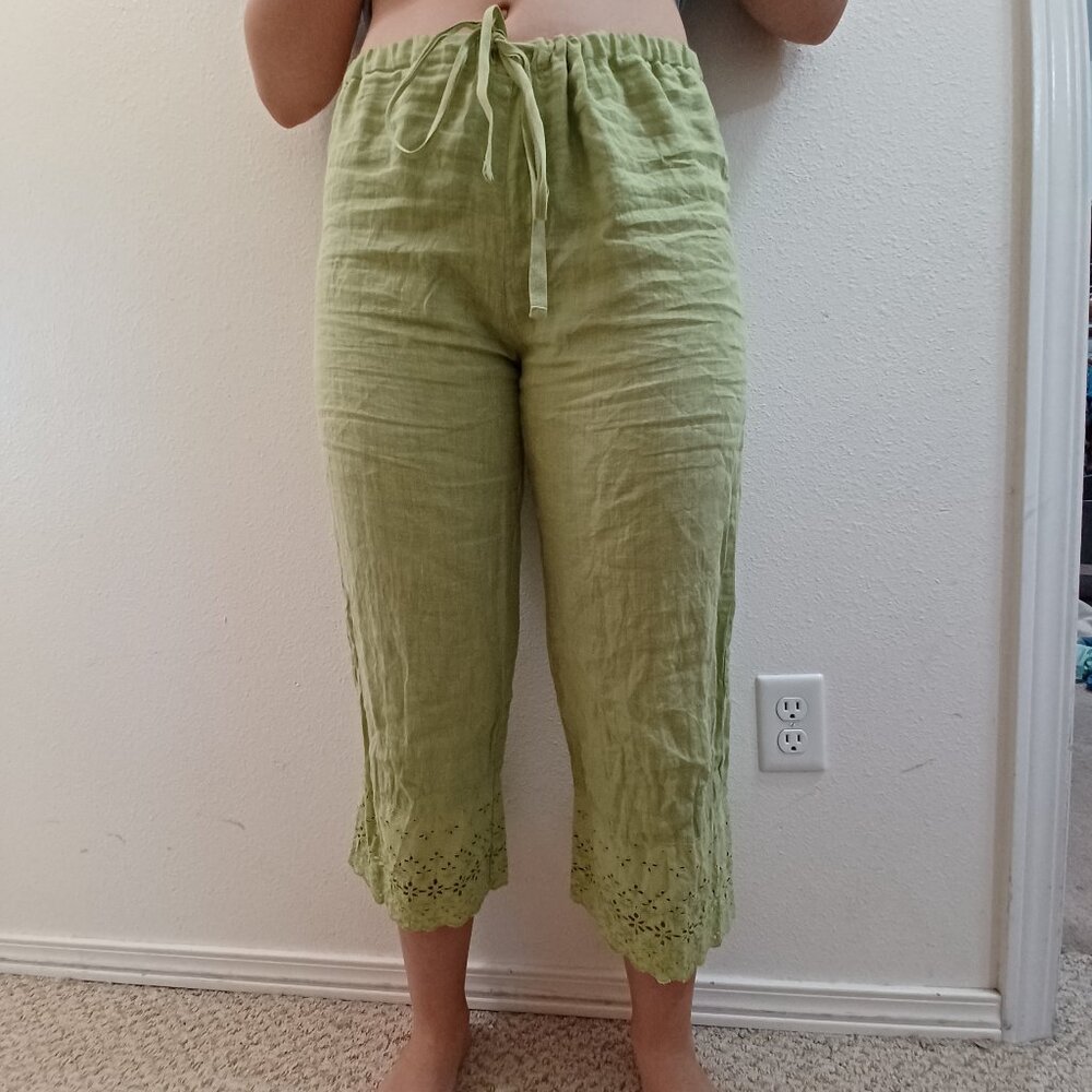 San Francisco City Lights Green Linen Pants